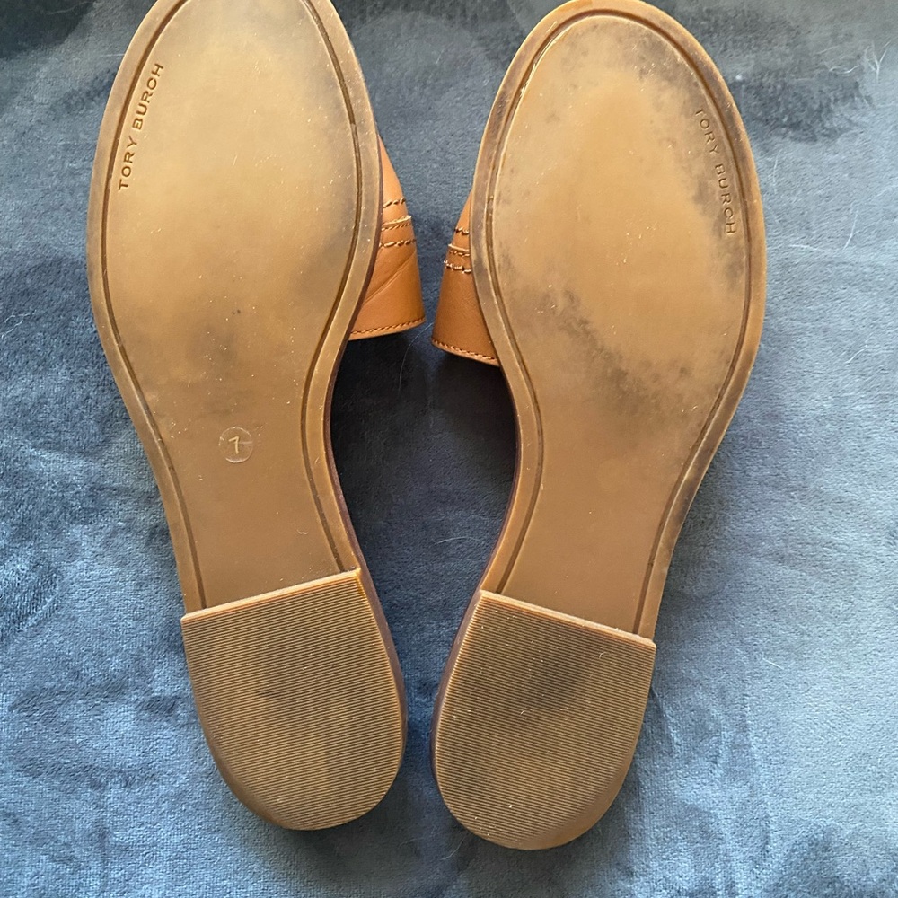 Tory Burch Brown Sandals with Gold Logo Everly Slide # 60245 - Picture 7 of 9